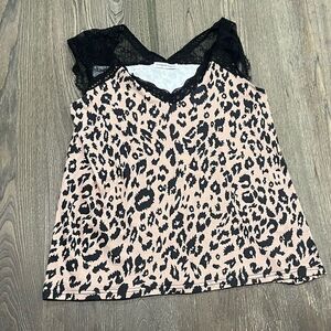 Snapdragon Blouse Pullover Sleeveless V Neck Lace Leopard Cream/Black Size L